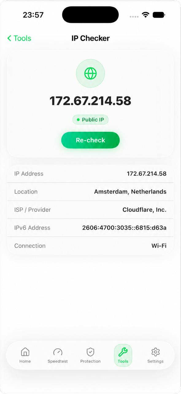 Speed Test screen